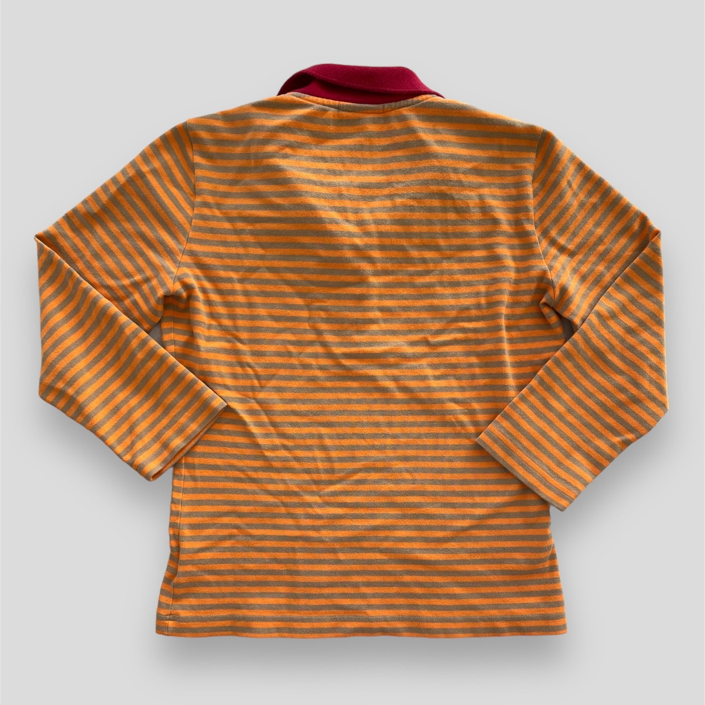Lacoste Orange and Brown Striped 3/4 Sleeve Polo Shirt - Medium