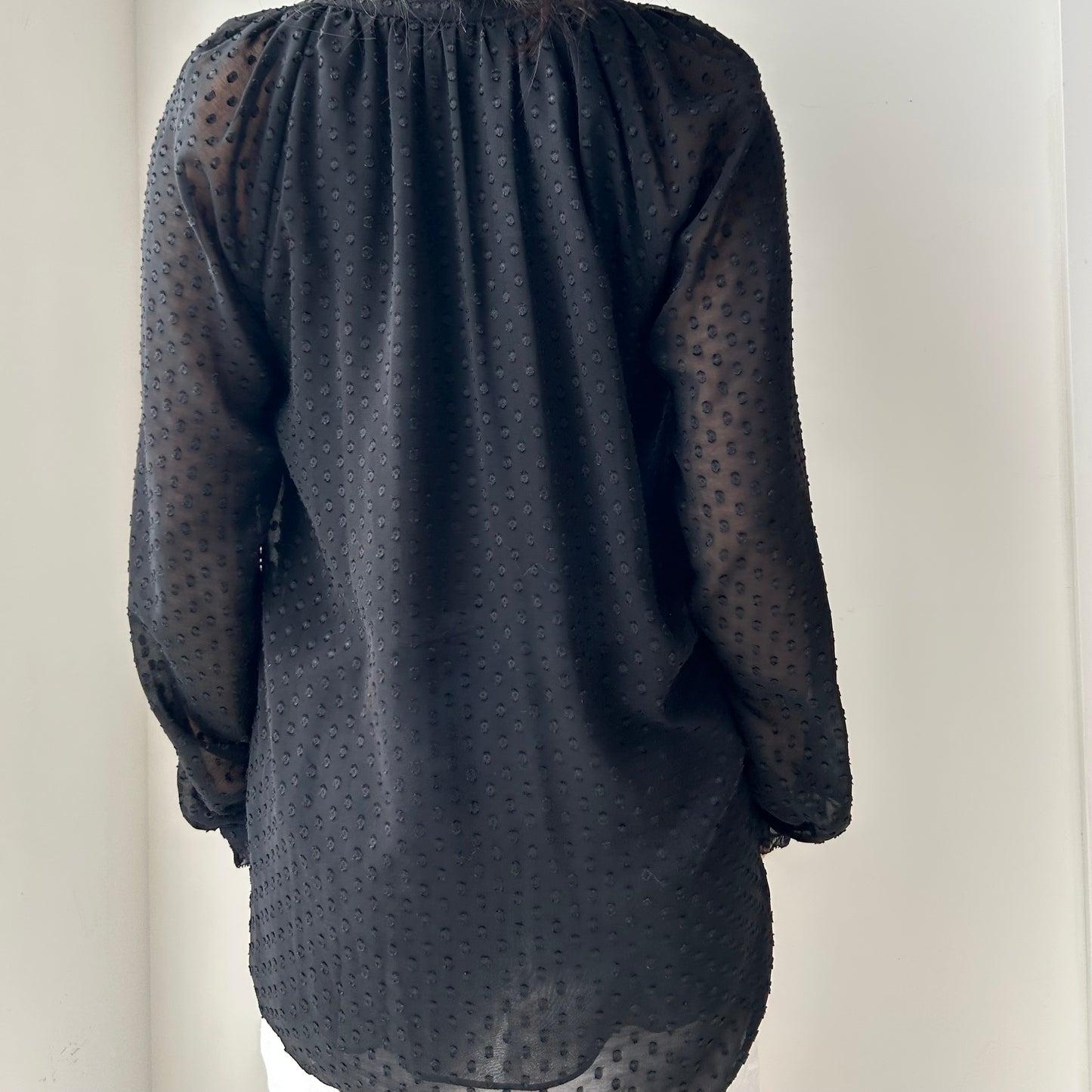 Diane von Furstenberg Black Long Sleeve Polka Dot Blouse - Medium