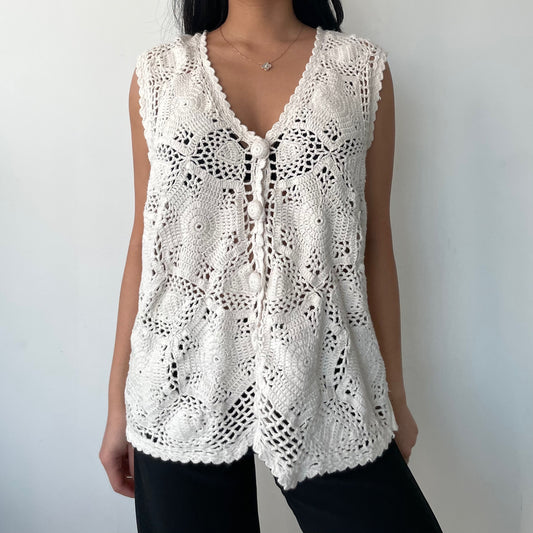 White Crochet Vest - Large/X-Large