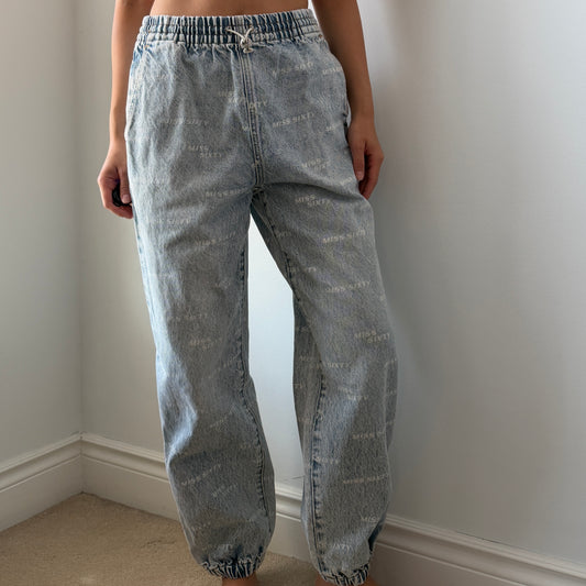 Miss Sixty Blue and White Logo Print Jogger Jeans - X-Small