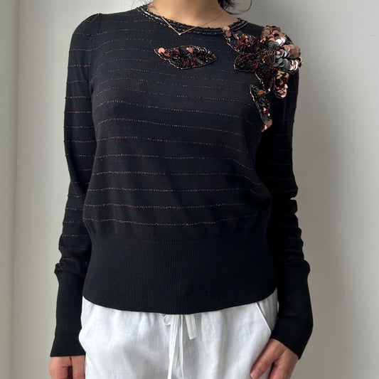 Marc by Marc Jacobs Silk Blend Embellished Knit Pullover in Black - Small