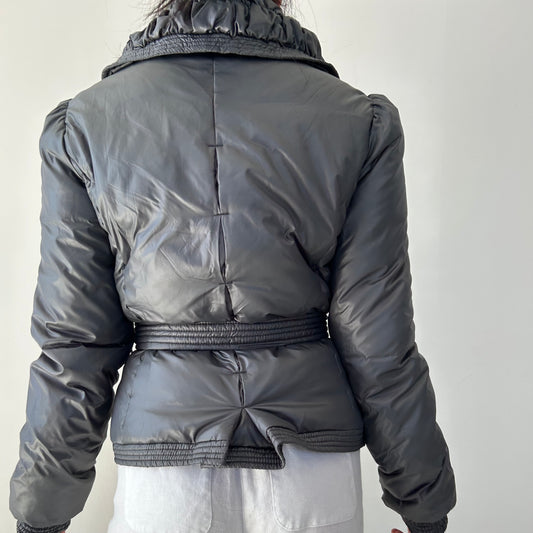 Killah by Miss Sixty Grey Metallic Belted Down Filled Puffer Jacket - Small