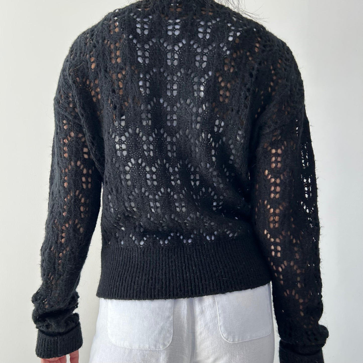 Morgan de Toi Black Wool and Alpaca Open Knit Cardigan - Small
