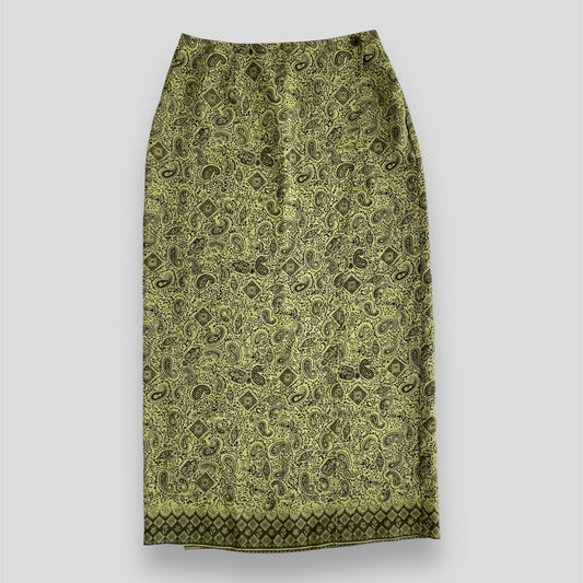 Old Label Reitmans Green Paisley Print Wrap Maxi Skirt - Medium
