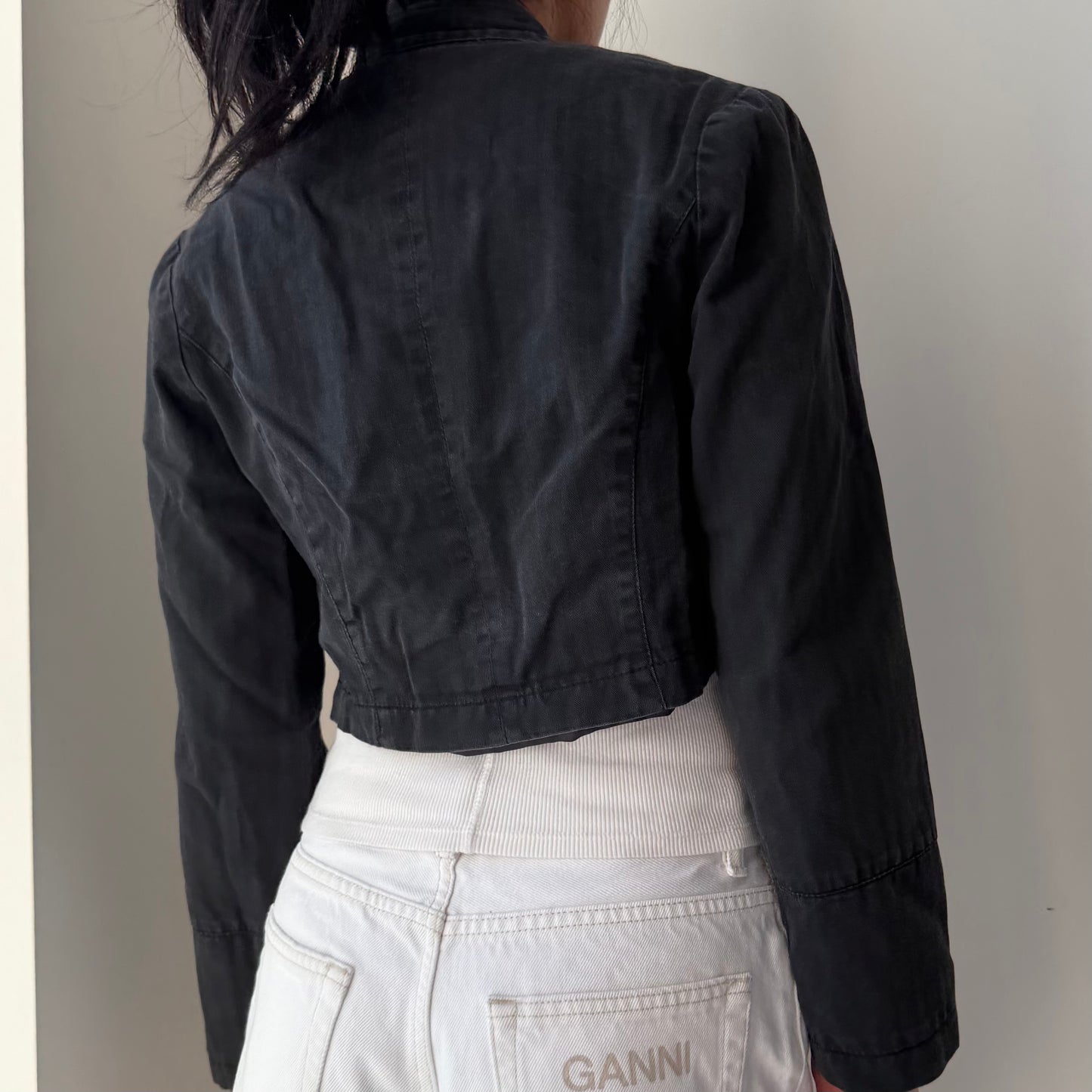 Dark Wash Cropped Military Jacket - Small