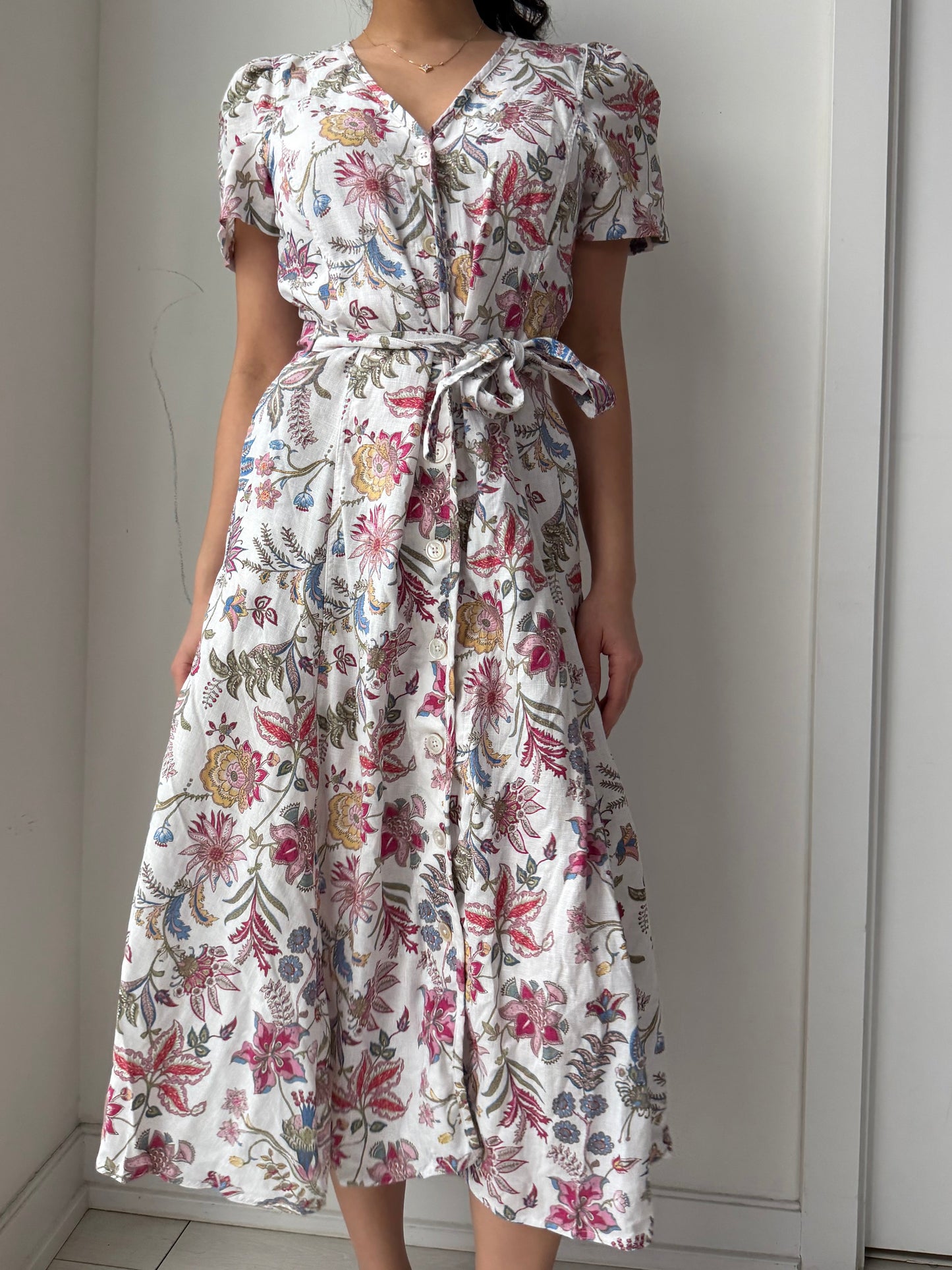 Polo Ralph Lauren White Floral Linen Dress - Medium