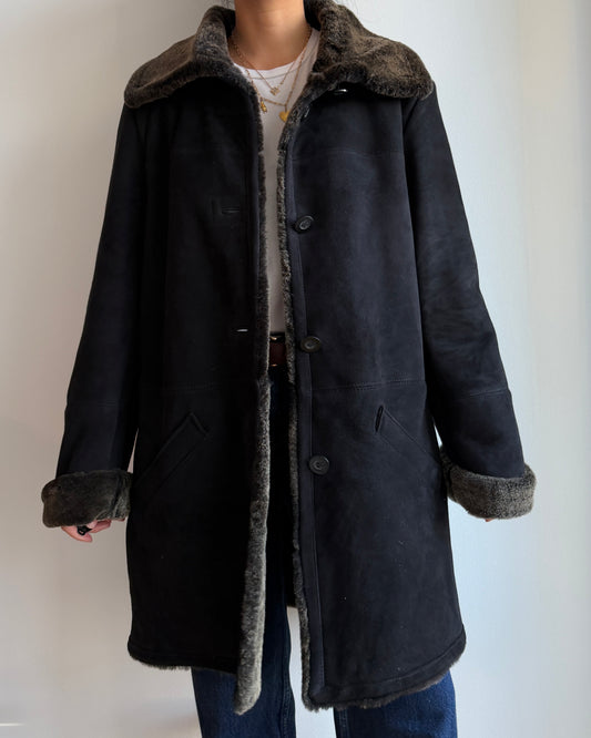 Danier Black Sheepskin Shearling Coat - Medium