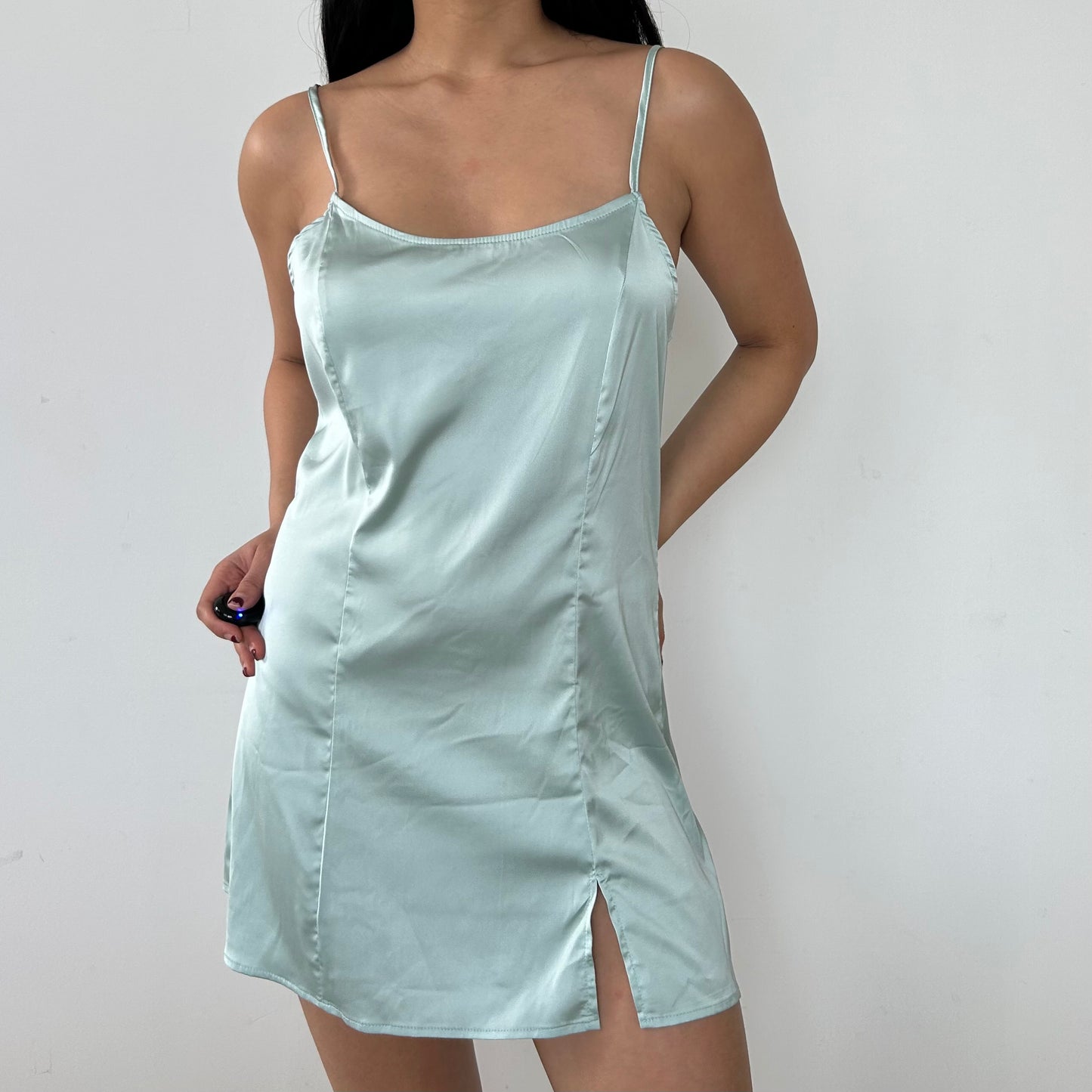Green Satin Slip Dress - Small