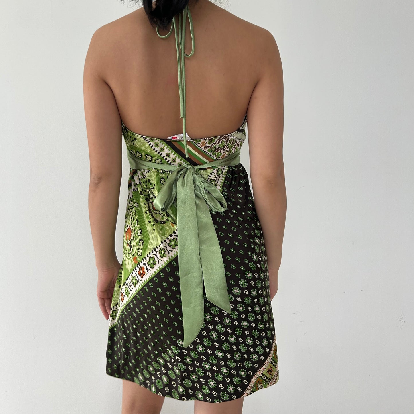 Vintage 90s Made in USA Green Halter Mini Dress - Medium