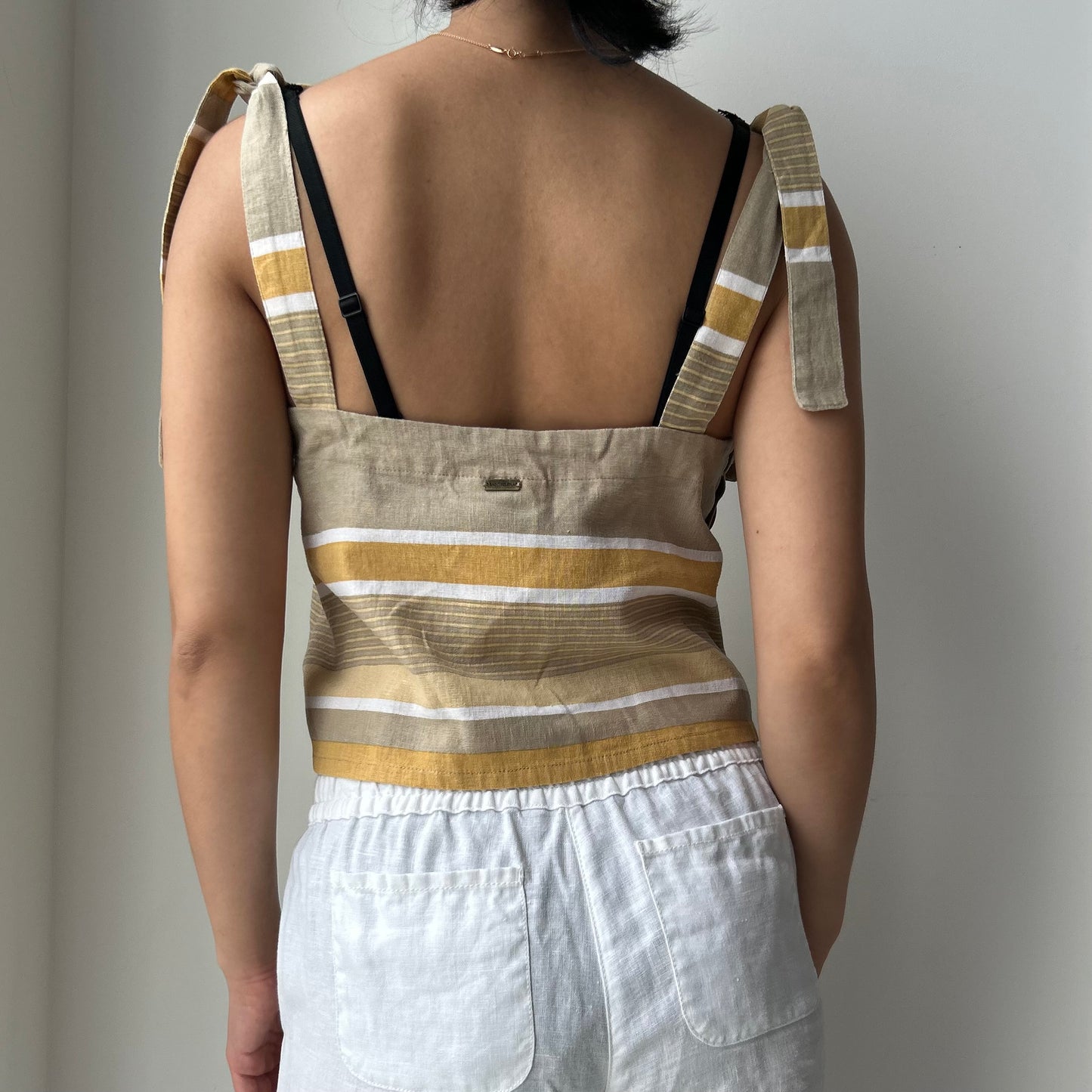 Saint Helena Striped Linen Tie-Strap Tank - Medium