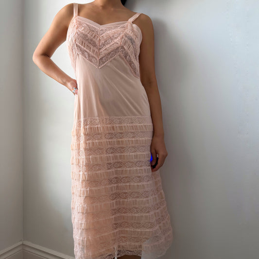 Blush Pink Lace-Trim Slip Dress - Medium