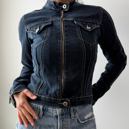Dark Wash Moto Denim Jacket - X-Small