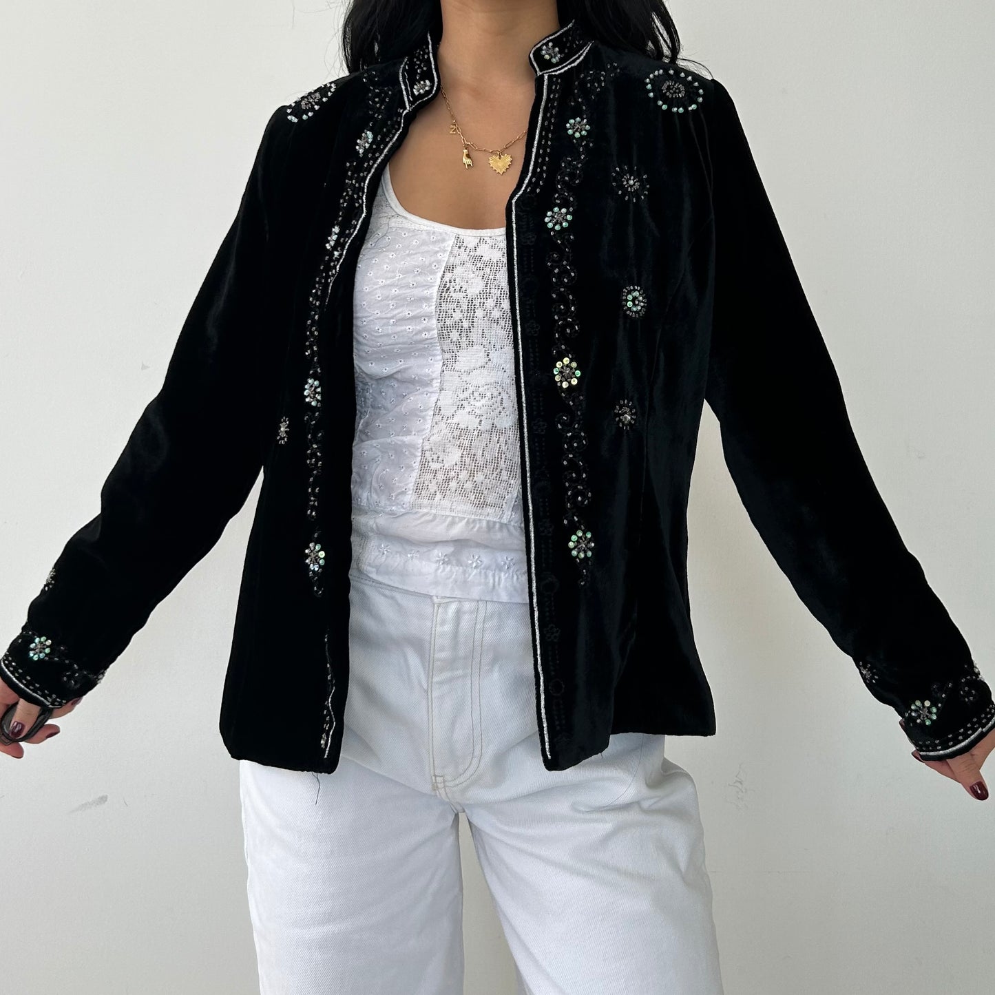 Fusion Black Velvet Beaded Evening Jacket - Medium