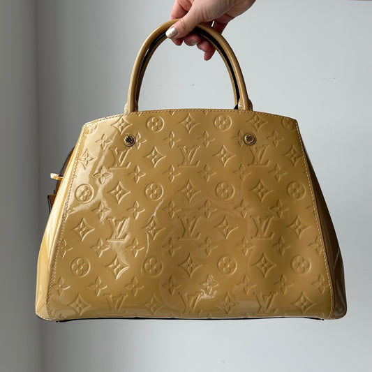 2014 Louis Vuitton Patent Yellow Monogram Vernis Montaigne MM