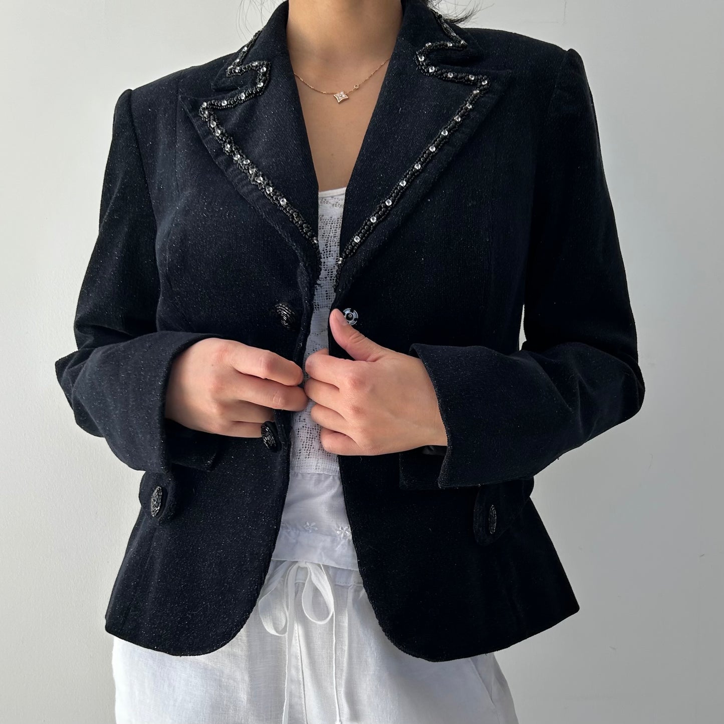 Black Embellished Corduroy Blazer - Small