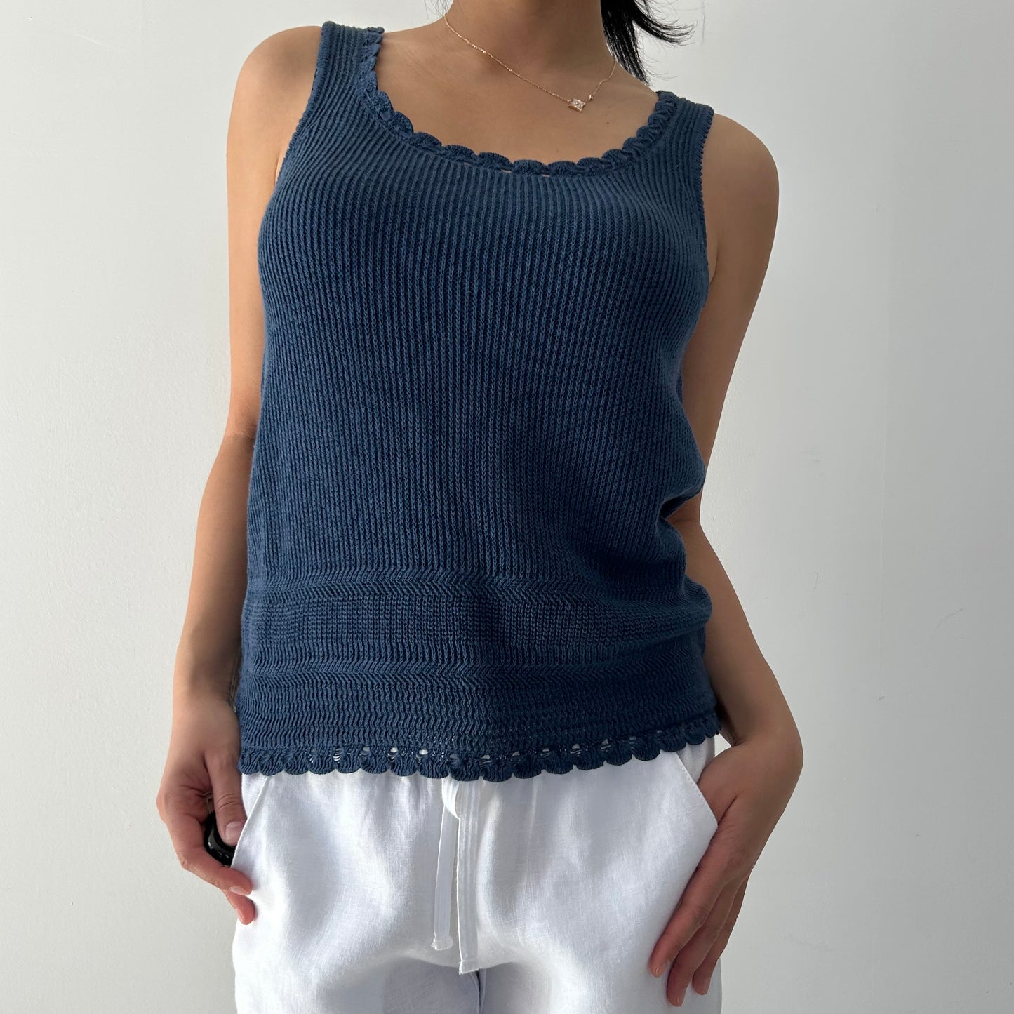 Lauren Ralph Lauren Petite Blue Linen Tank - Medium