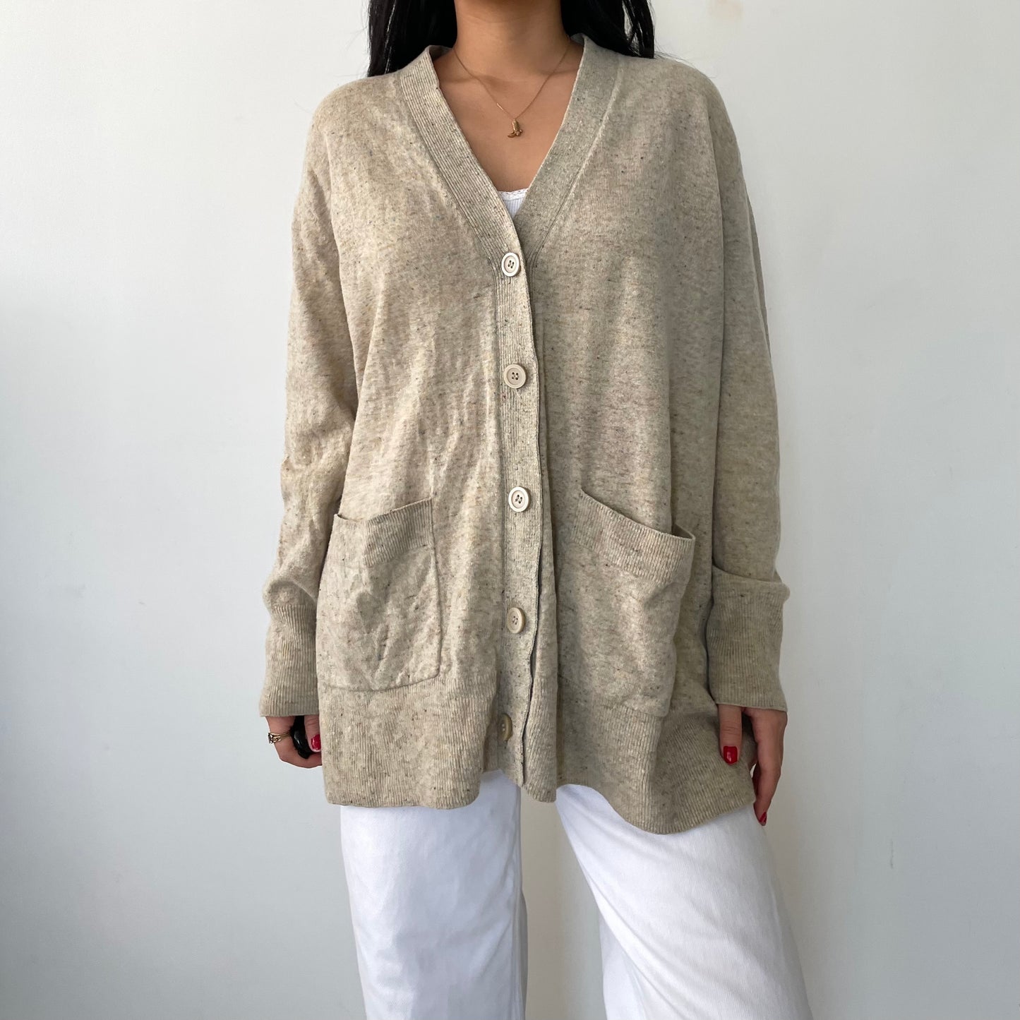 COS Beige V-Neck Wool Cardigan - Small/Medium