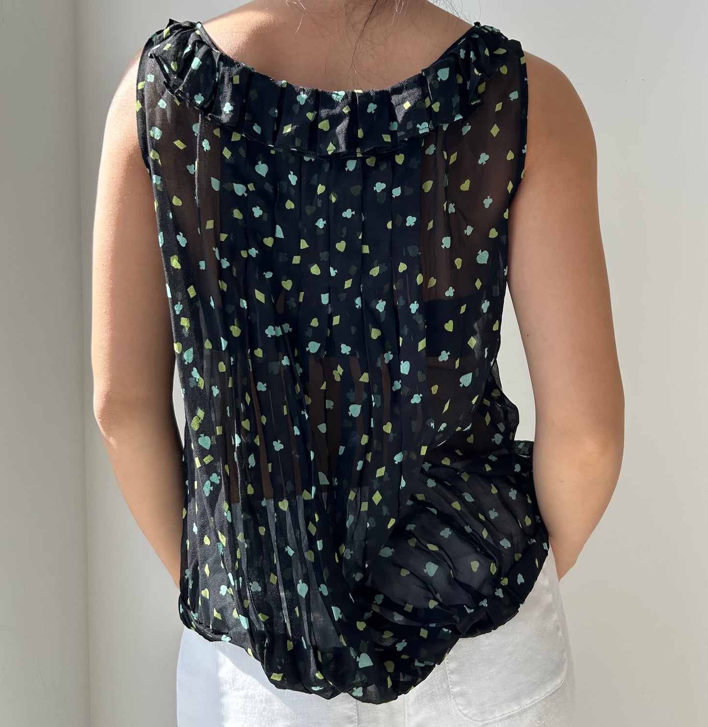 Diane von Furstenberg Black Patterned Silk Tank - Large