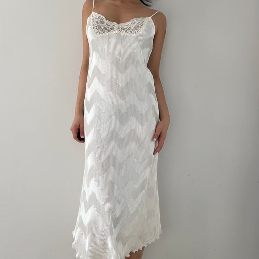 Vintage Made in Canada Cream Pleated Slip Dress - Medium