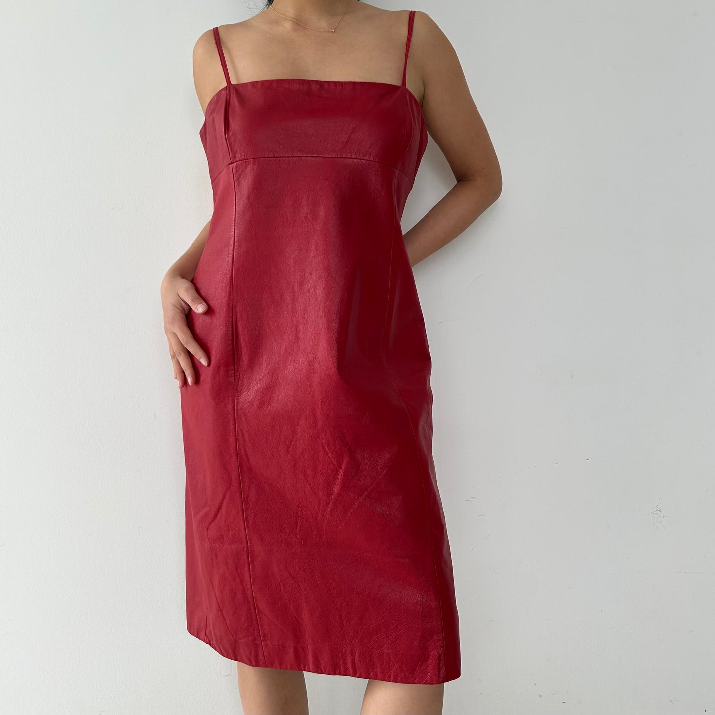 1990s Ralph Lauren Red Leather Dress - Large