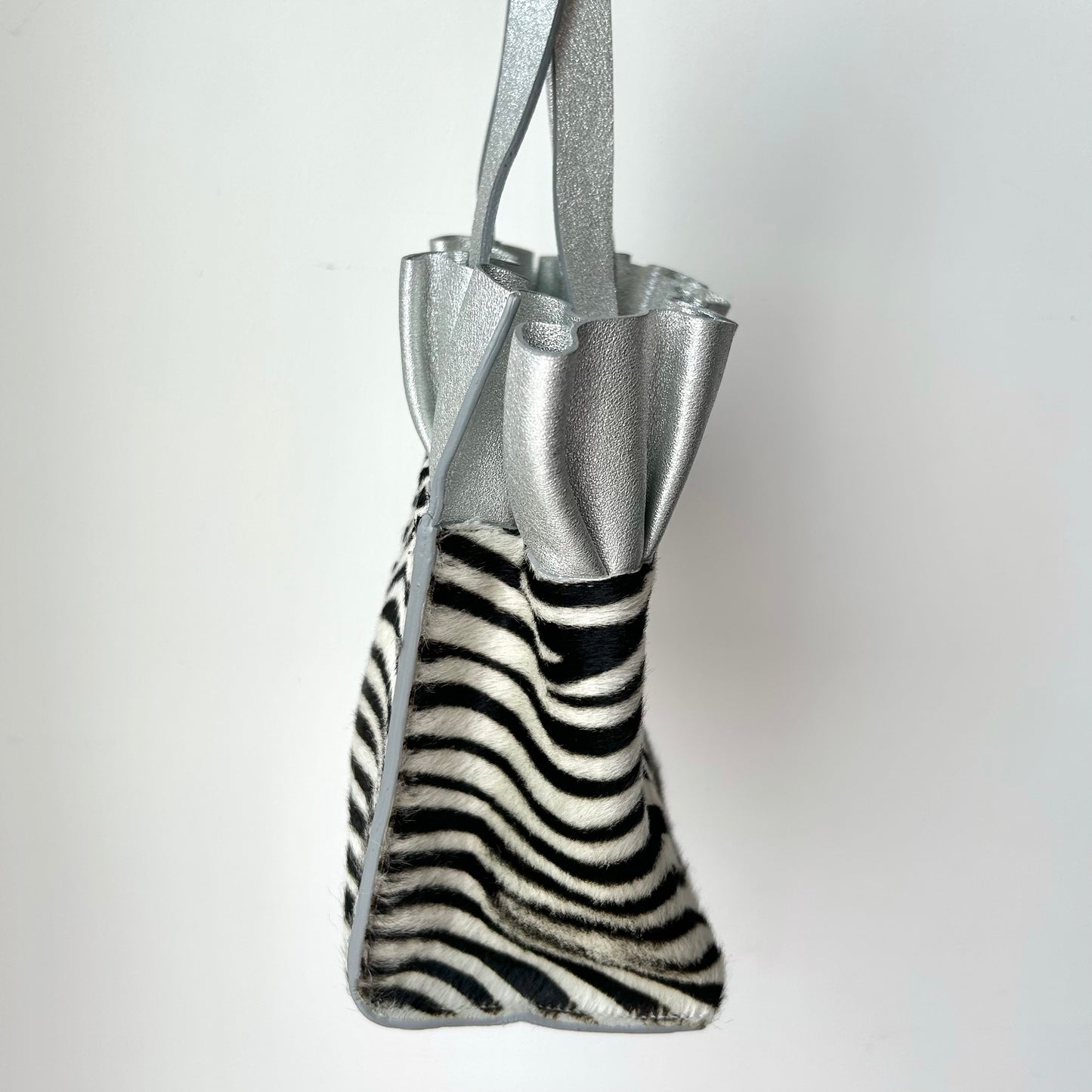 Lia Numa Silver Ruffle and Zebra Calf Hair Crossbody Bag