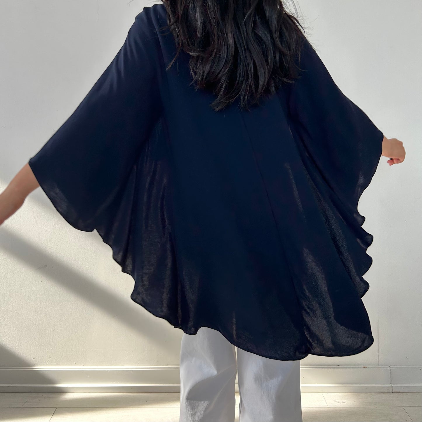 Reiss Navy Cape Crew Neck Blouse - Small