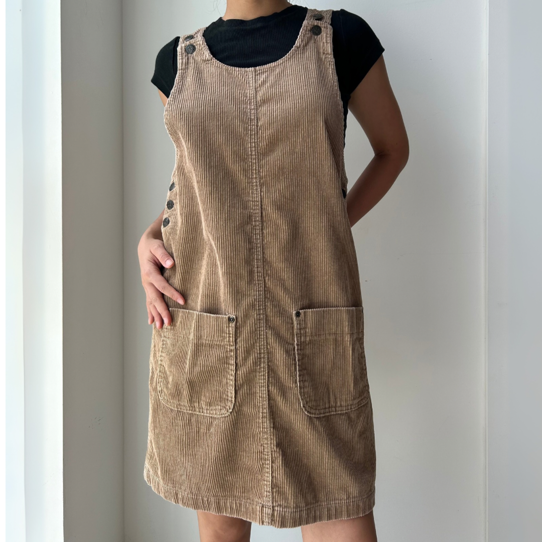 Brown Corduroy Pinafore Dress - Medium