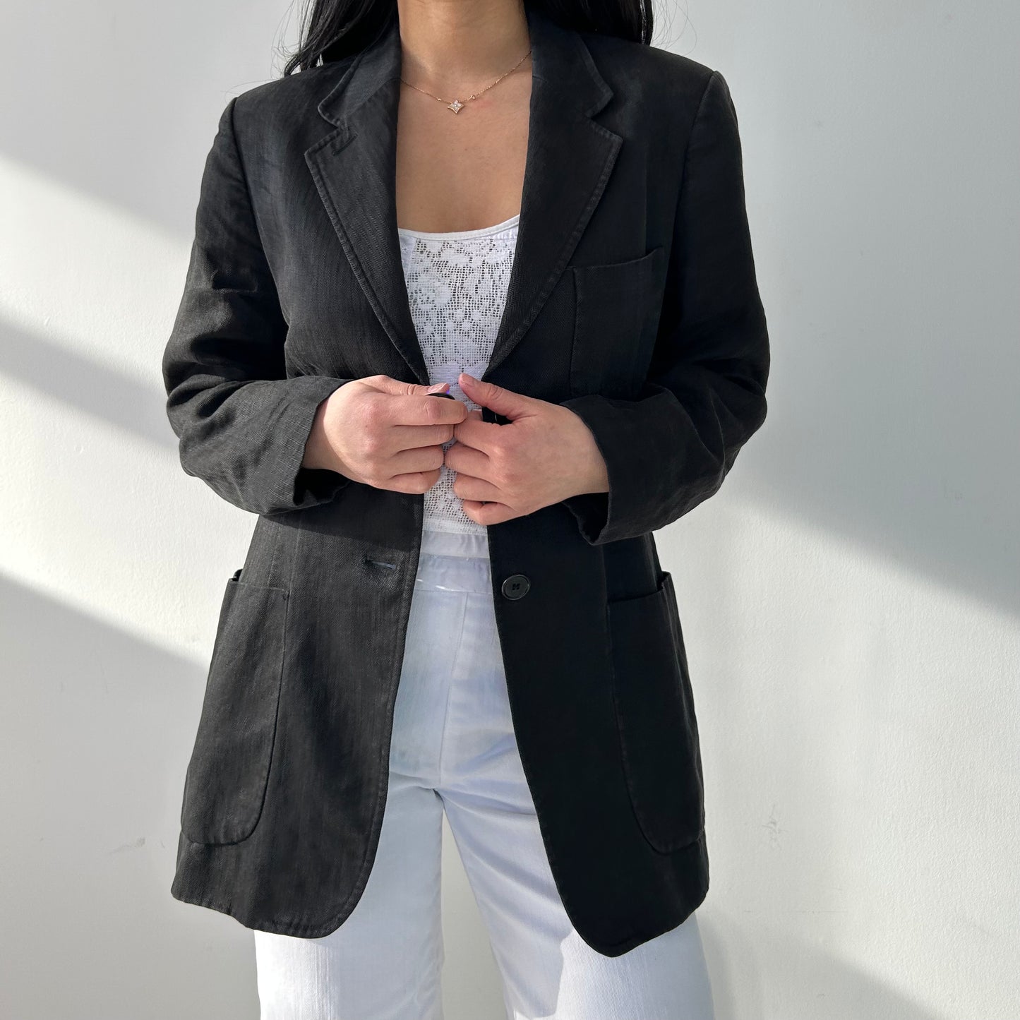 Vintage 1990s Gigue Black Linen Blazer - Medium