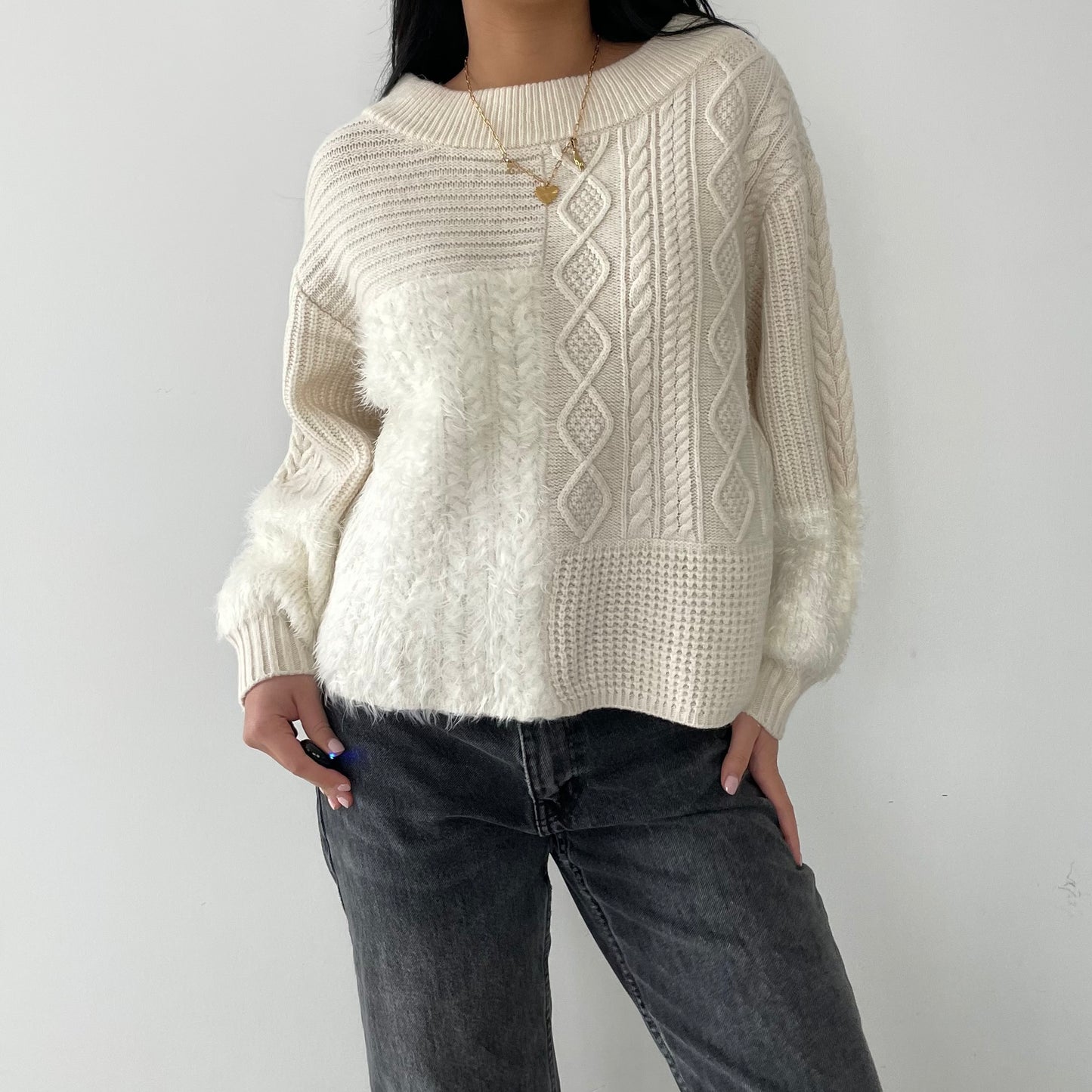 Cream Wool and Camel Blend Fuzzy Knit - Medium