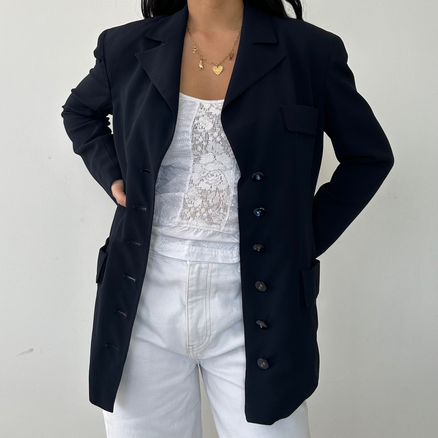 Vintage 1980s Valentino Boutique Navy Blazer - Medium
