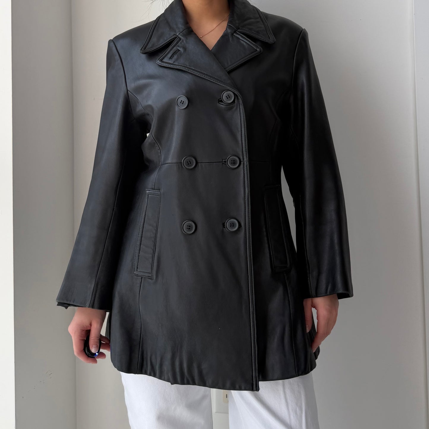 Danier Black Leather Pea Coat - Medium