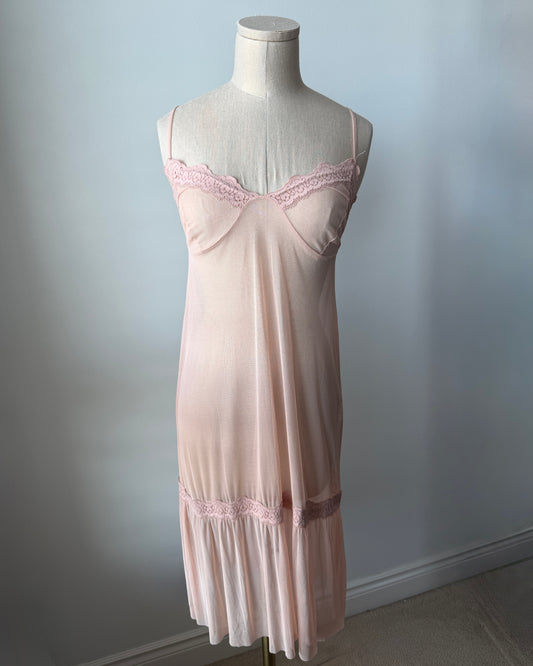 Phard Blush Pink Lace-Trim Lingerie Slip Dress - Medium
