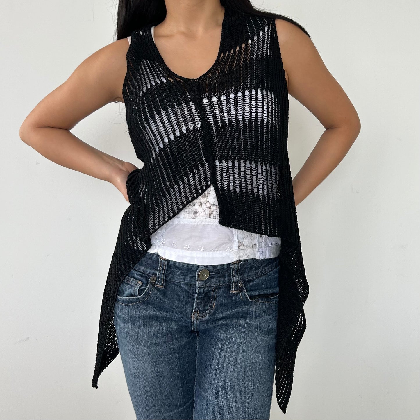 Sarah Pacini Black Asymmetrical Knit Vest - Small