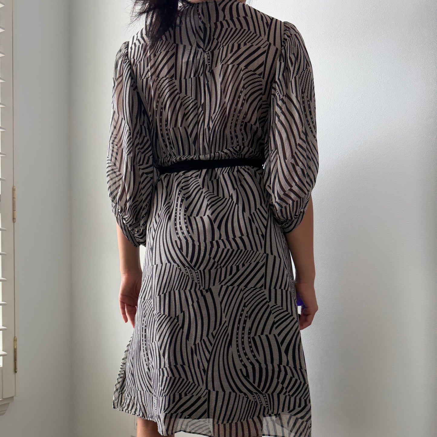 Ted Baker Zebra Print Long Sleeve Tie Waist Silk Dress - Medium