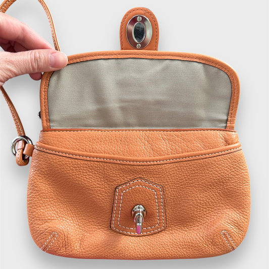 Coach Legacy Orange Pebbled Leather Turnlock Flap Wristlet