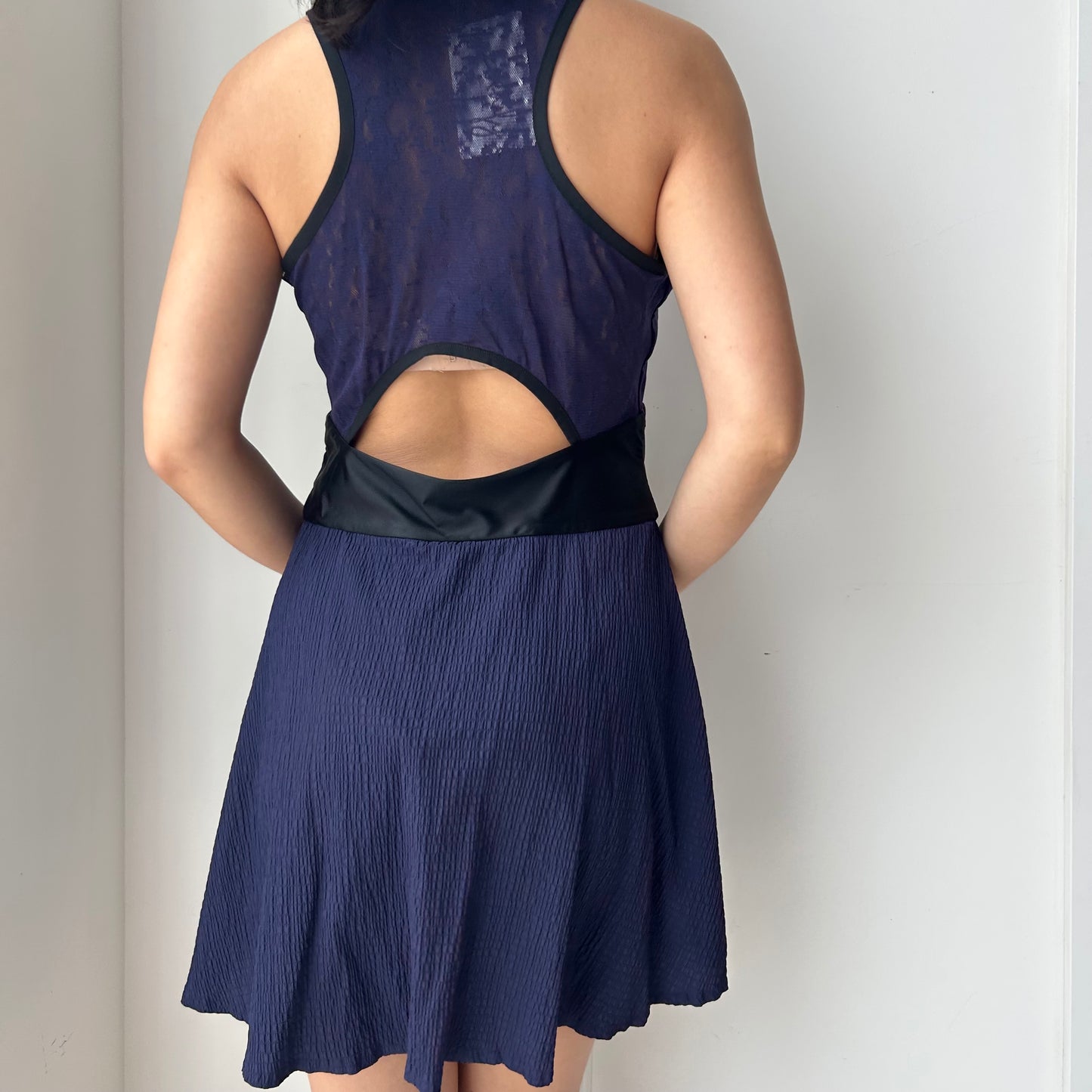 Nike Dark Blue and Black Mesh Racerback Dress - Large