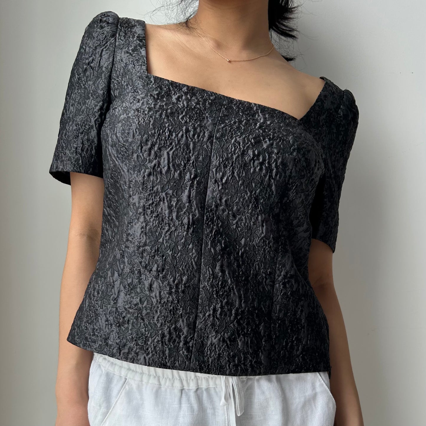 Club Monaco Charcoal Grey Jacquard Square Neck Top - Small