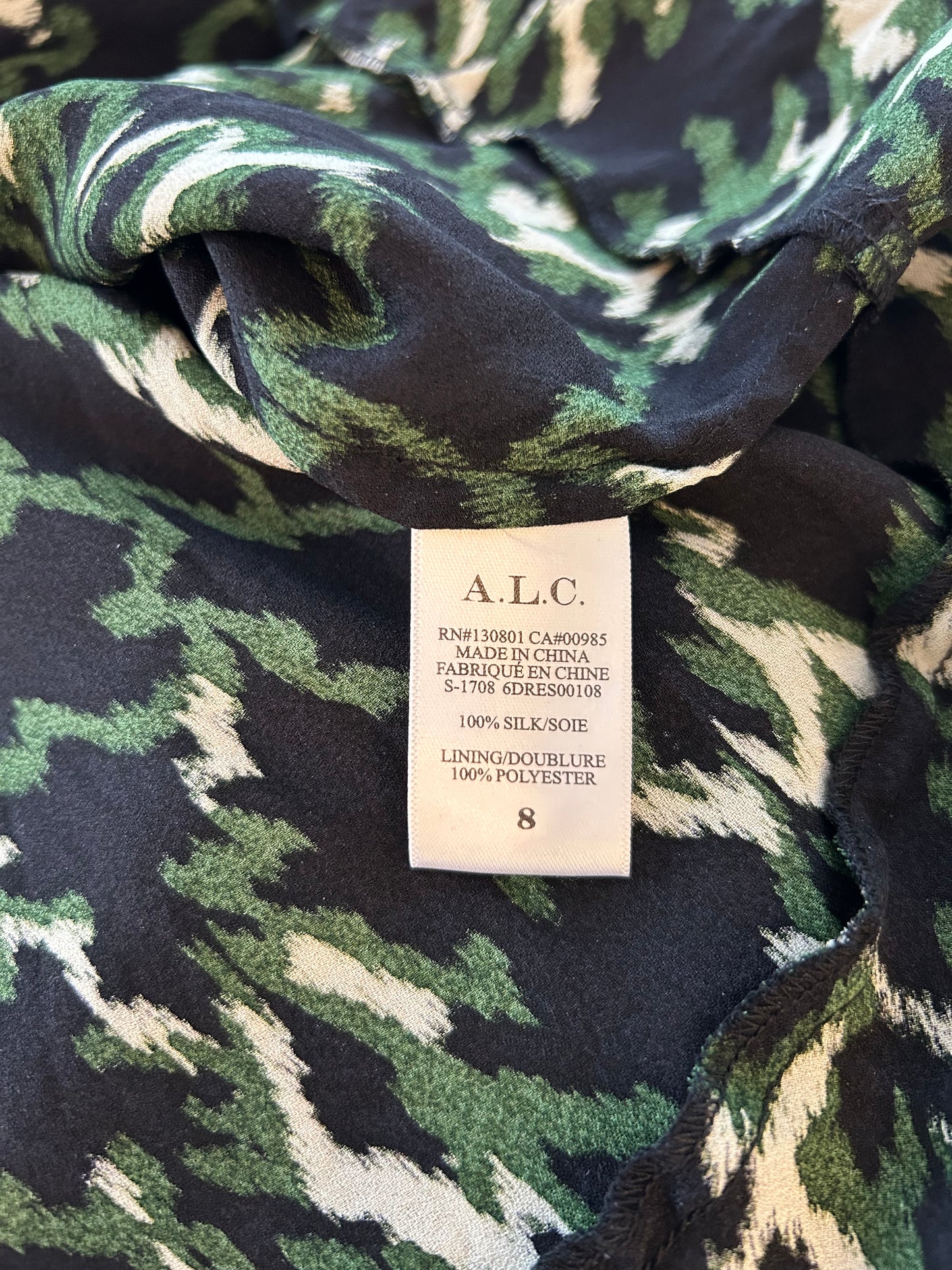 A.L.C. Green Abstract Print Sleeveless Silk Midi Dress - Medium