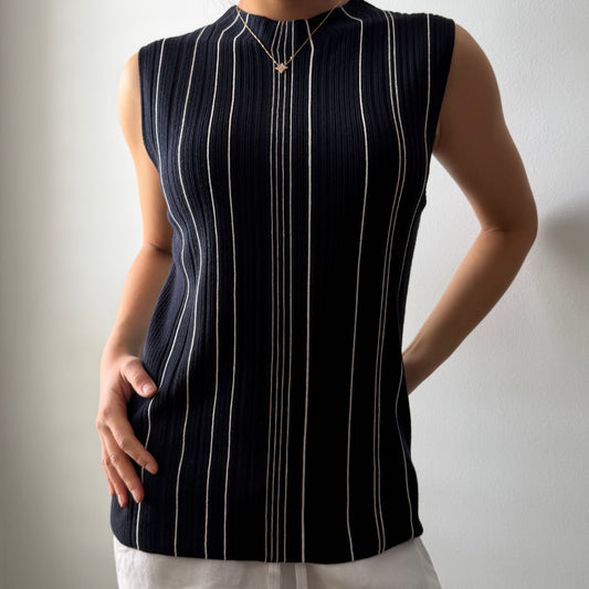 Theory Navy Sleeveless Knit Top - Medium