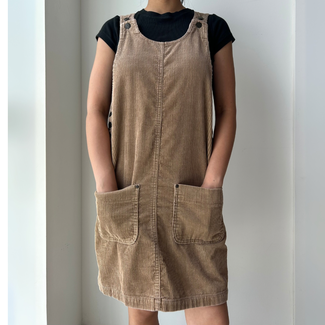 Brown Corduroy Pinafore Dress - Medium