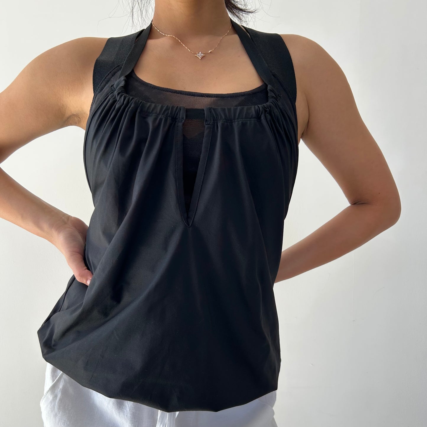 Stella McCartney for Adidas Black Mesh Detail Bubble Hem Halter Top - X-Small