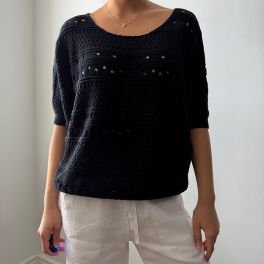 Trina Turk Black Open-Knit Top - Medium