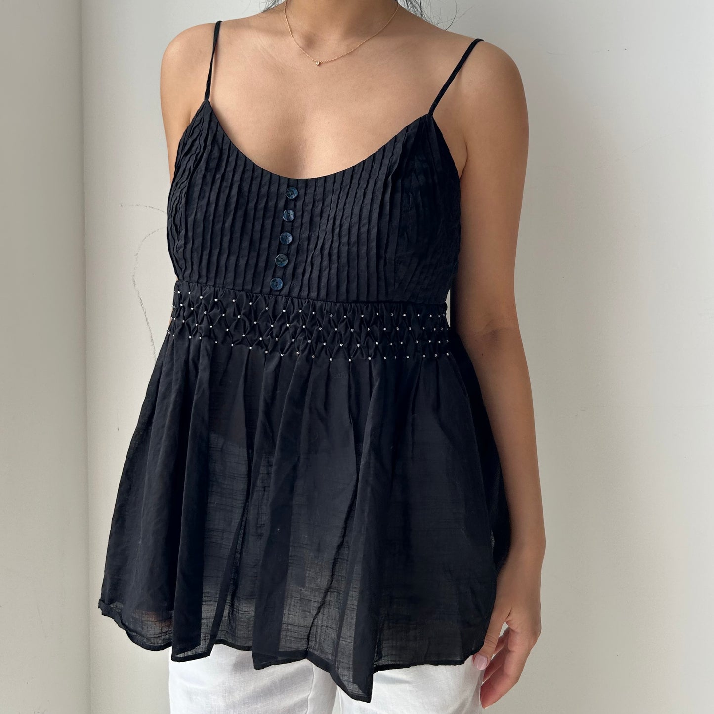 Black Embellished Poplin Cami Top - Large