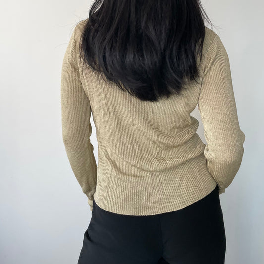 Vintage St. Michael from Marks & Spencer Gold V-Neck Knit Cardigan - Medium