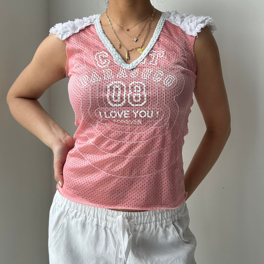 Parasuco Sporty Mesh Graphic Baby Tee in Pink - X-Small