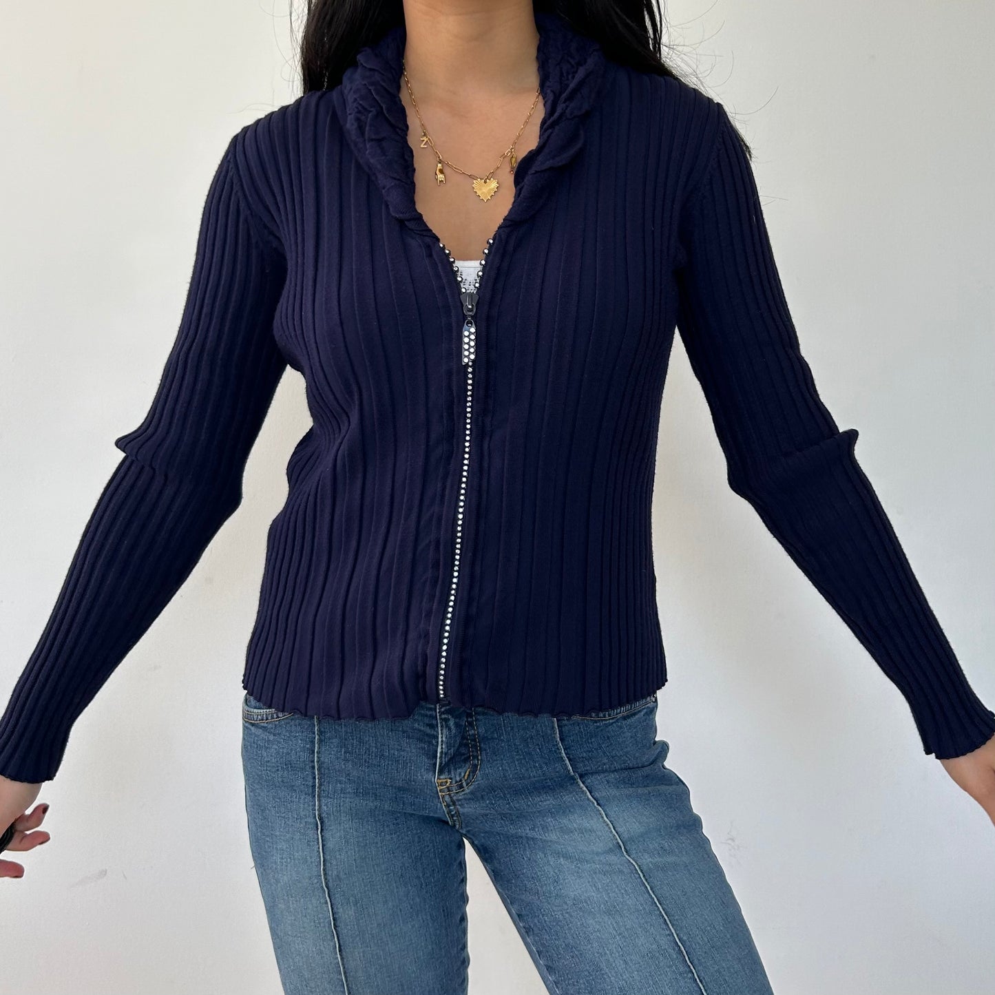 Belldini Navy Ribbed Knit Jacket - Medium