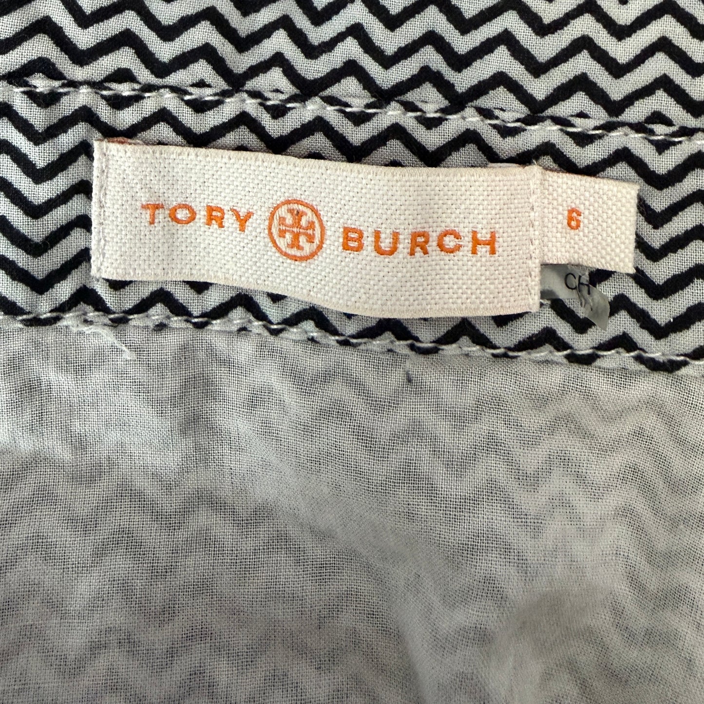 Tory Burch Black and White Chevron Belted Shirt Dress - Small