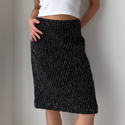 Sunny Choi Black Striped Wool Skirt - Small