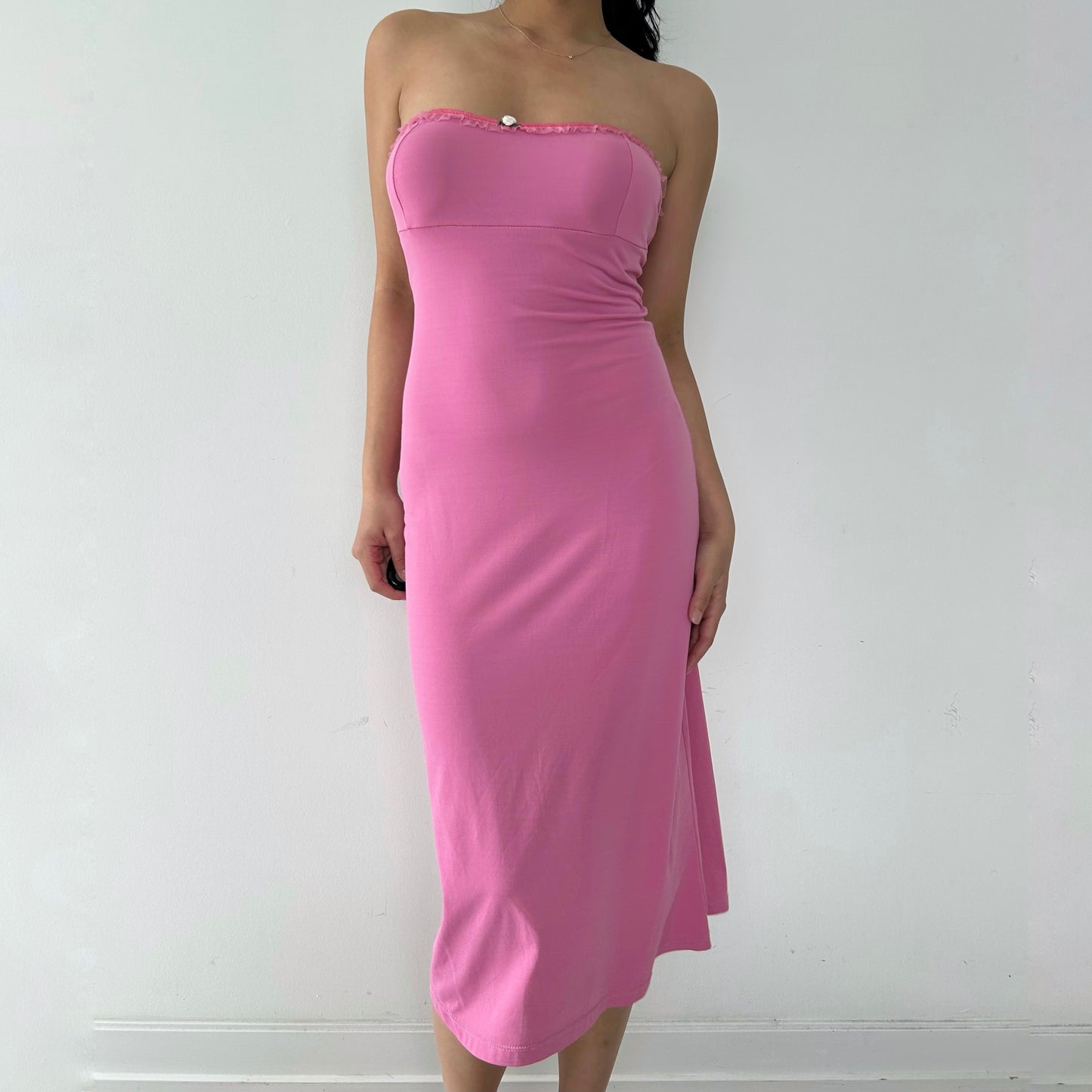 Made in Italy Pink Strapless Rosette Trim Bodycon Dress - X-Small
