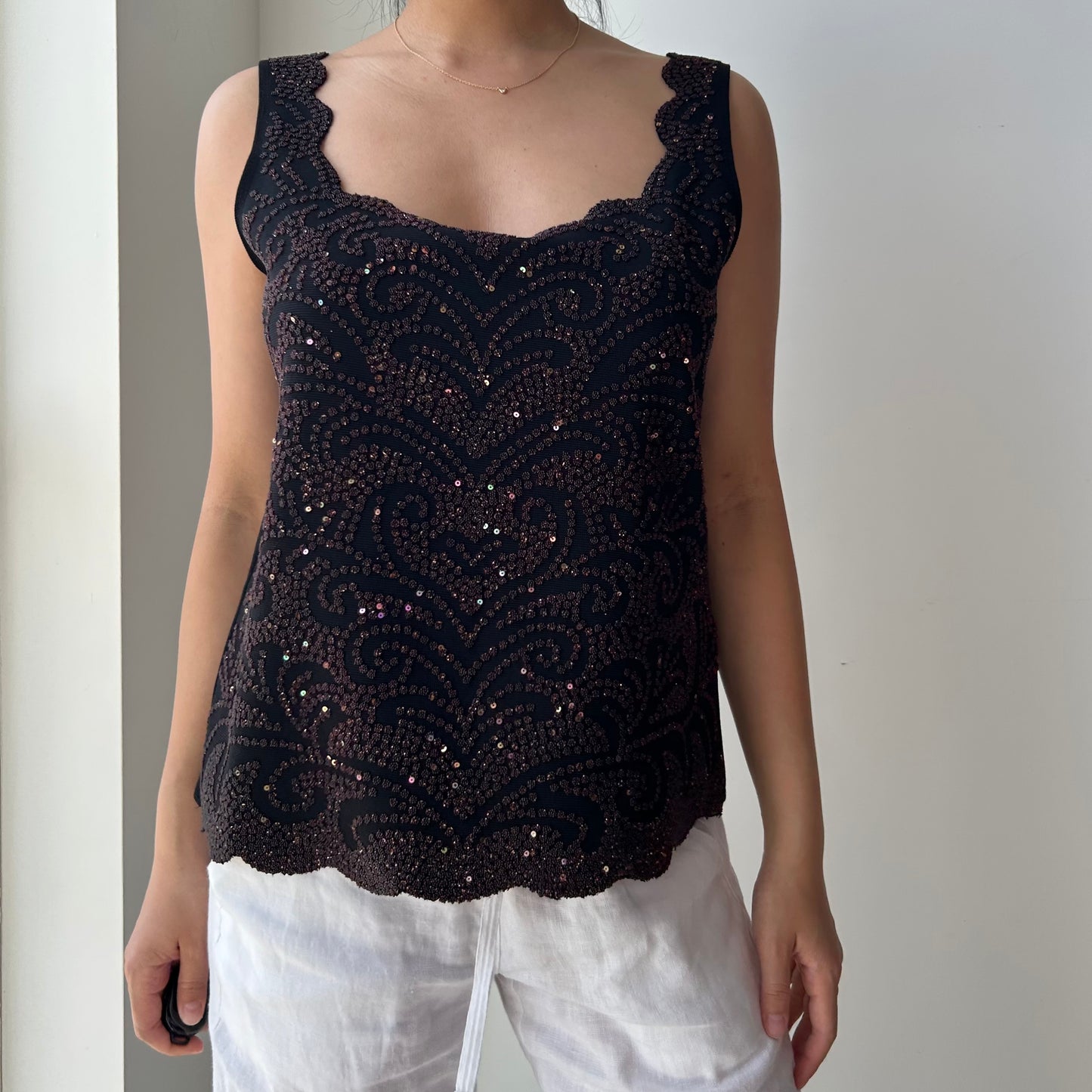 Onyx Nite Made in USA Glitter Embellished Sleeveless Top - Medium